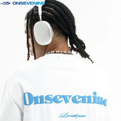 ONSEVENINE "Live with Passion" Blue Lettering White Tee