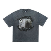 ONSEVENINE Two-Panel Dual Portrait Acid-Wash Graphic Tee