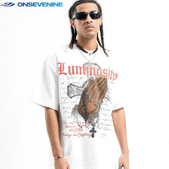 ONSEVENINE "Luminosity" Praying Hands Graphic Tee
