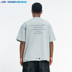 ONSEVENINE Distressed Minimalist Black Tee