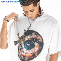 ONSEVENINE "Heaven" Eye and Cross Graphic Tee