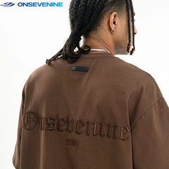 ONSEVENINE Gothic Embroidered Brown Tee