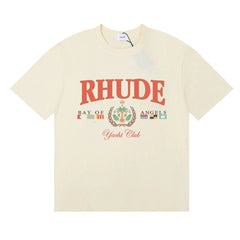 RHUDE "Bay of Angels Yacht Club" Graphic Print T-Shirt - Cream