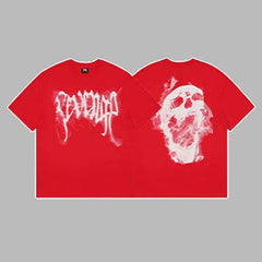 Revenge Smoke & Ink Skull Graphic Short Sleeve T-Shirt Red