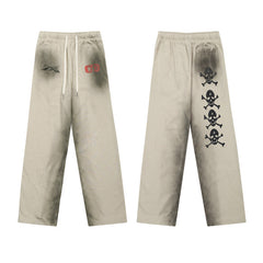 HELLSTAR Beige Skull Graphic Sweatpants
