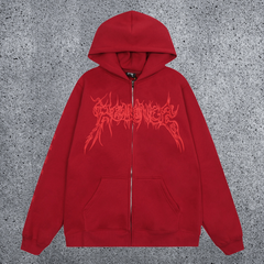 REVENGE Gothic Flame Zip-Up Fleece Hoodie