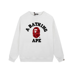 BAPE Red Camo Ape Head Crewneck Sweatshirt White