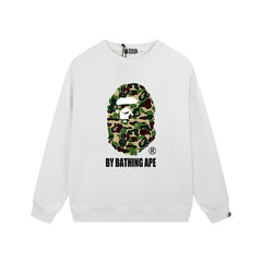 BAPE Green Camo Ape Head Crewneck Sweatshirt White