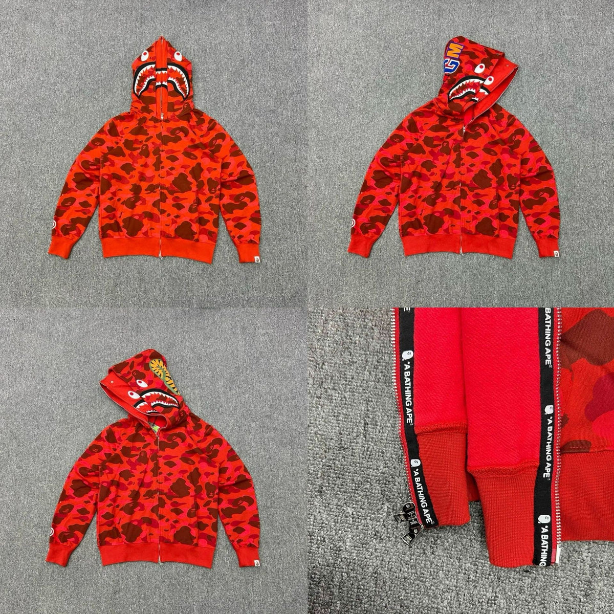 BAPE Shark Camo Full Zip Hoodie Red Camo