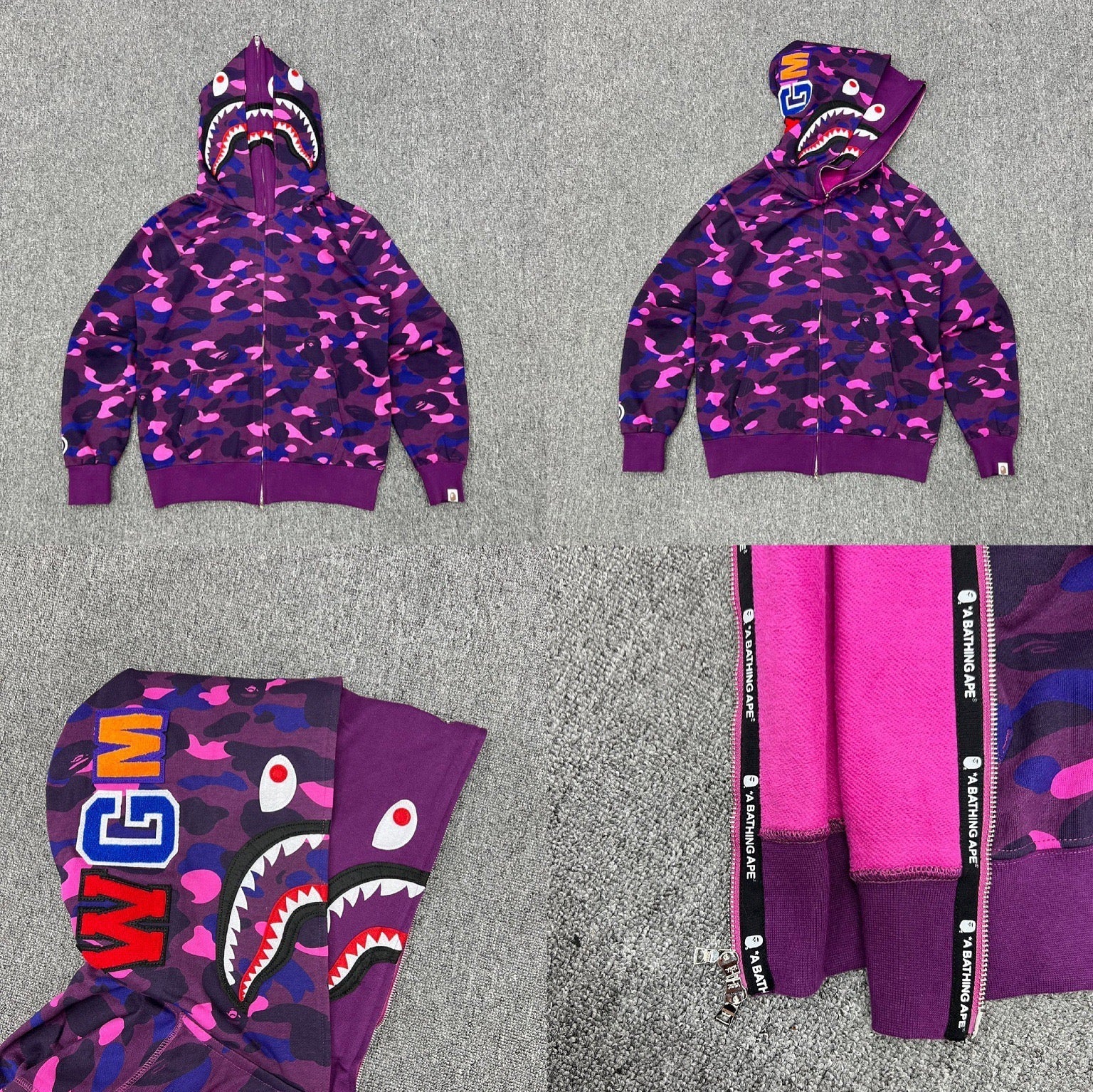 BAPE Shark Full Zip Hoodie Purple Camo Edition