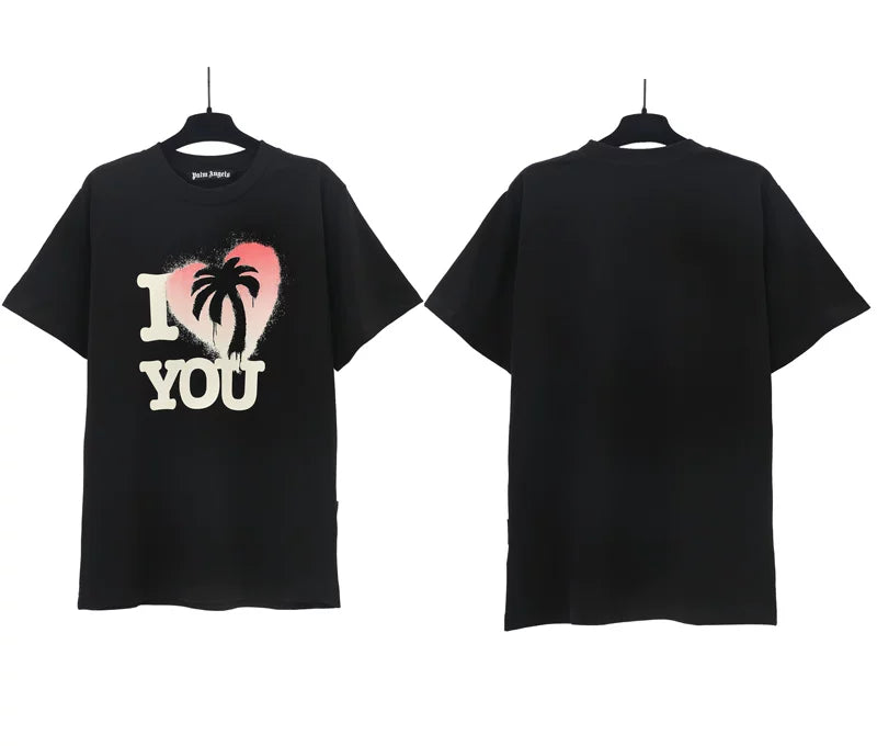 Palm Angels I Love You Palm Tree Heart Graphic T-Shirt - Black