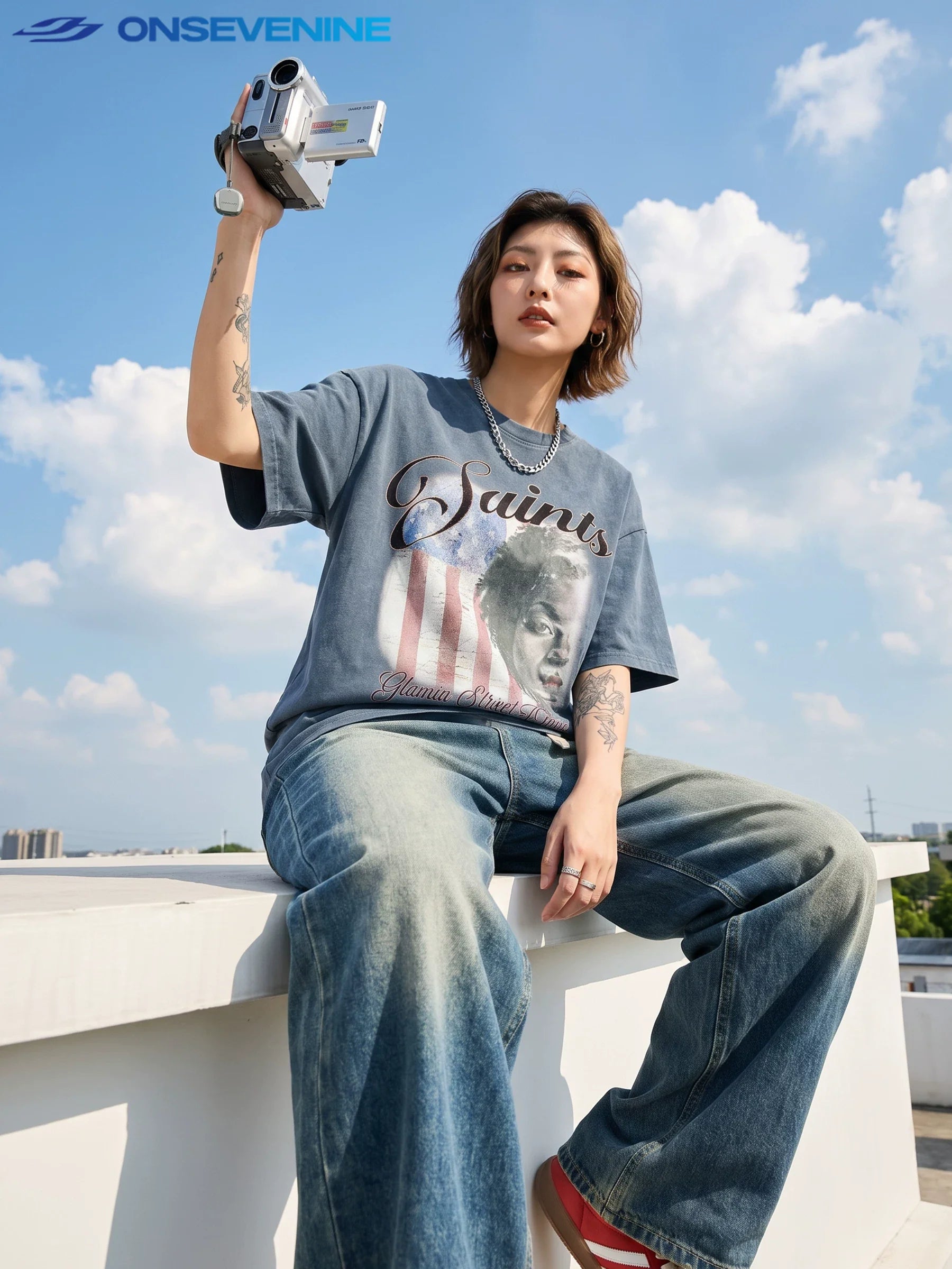 ONSEVENINE "Saints" Flag & Portrait Graphic Tee