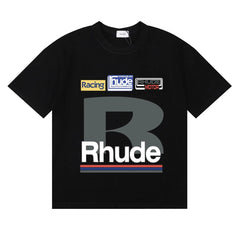 RHUDE Racing Motif Graphic Print T-Shirt - Black