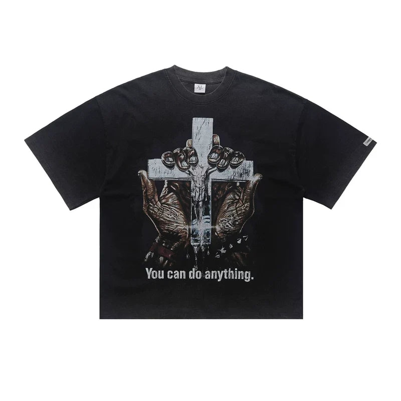ONSEVENINE Grasping Hands Cross Graphic Tee