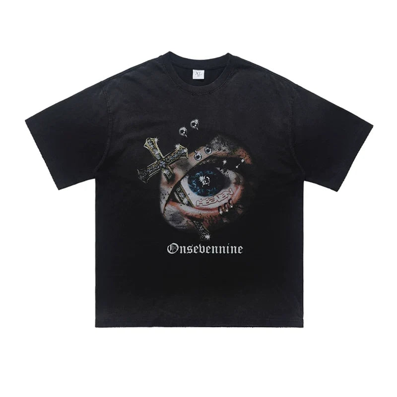 ONSEVENINE "Heaven" Eye and Cross Graphic Tee