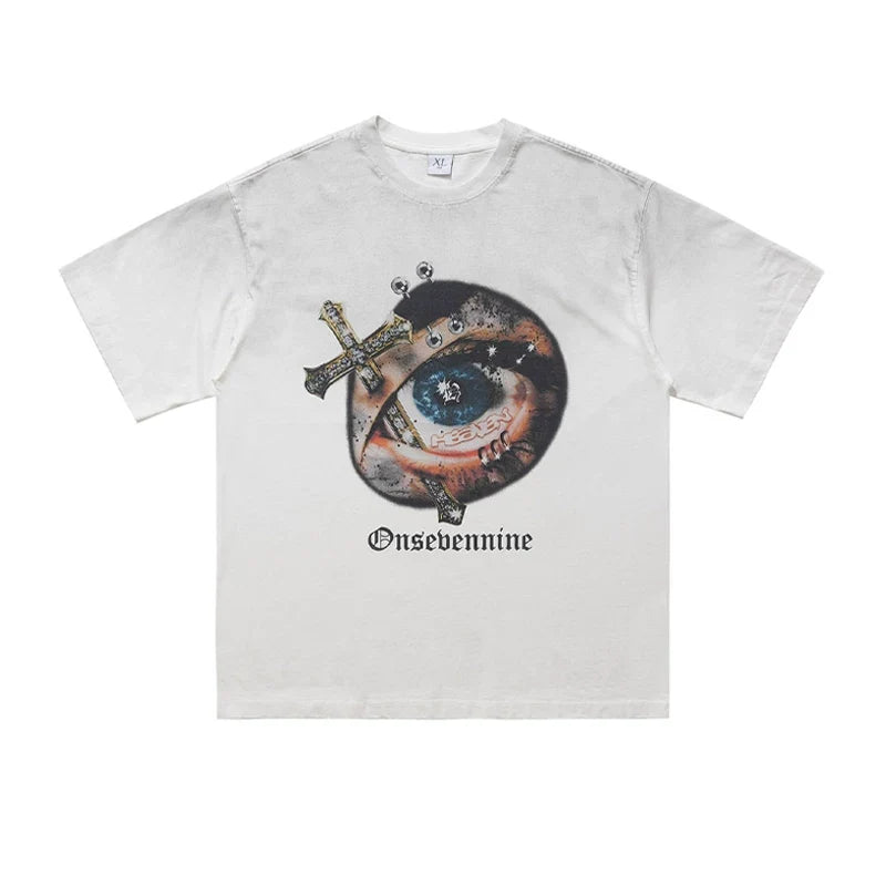 ONSEVENINE "Heaven" Eye and Cross Graphic Tee