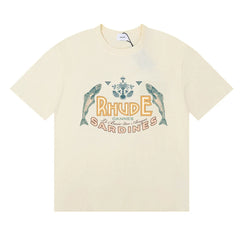 RHUDE "Sardines" Graphic Print T-Shirt - Cream