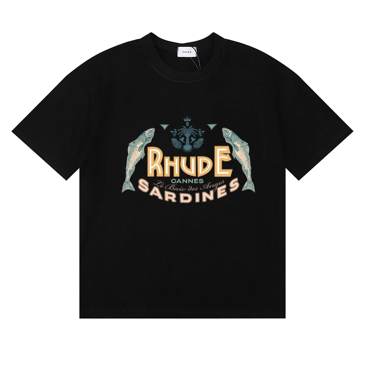 RHUDE "Sardines" Graphic Print T-Shirt - Black