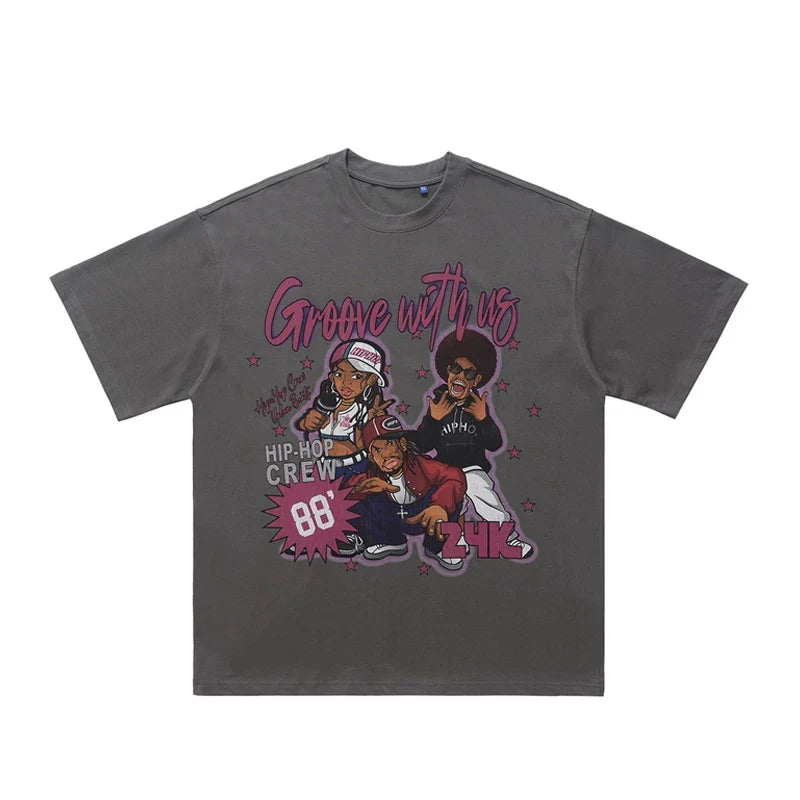 ONSEVENINE "Groove with Us" Cartoon Graphic Tee