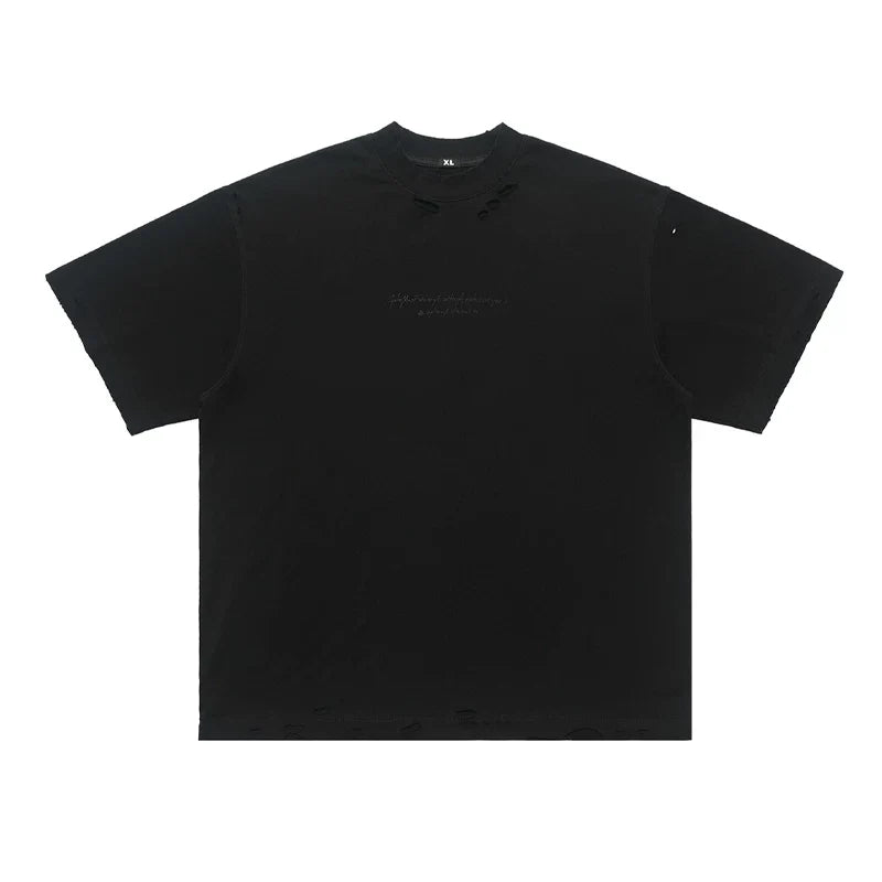 ONSEVENINE Distressed Minimalist Black Tee