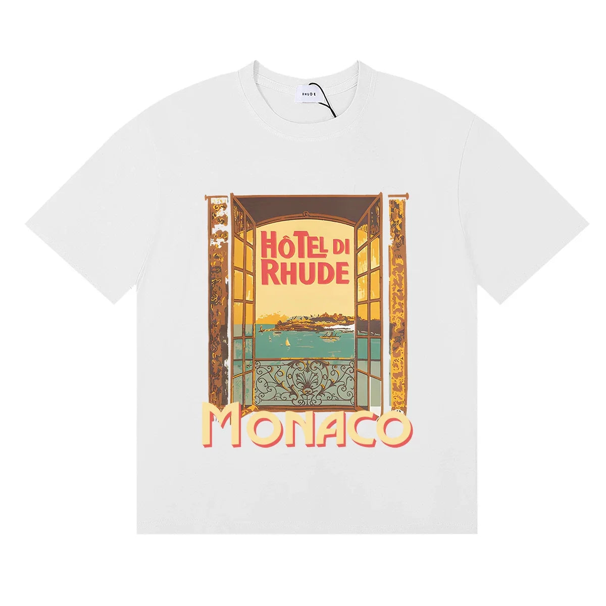 RHUDE "Hotel Di Rhude Monaco" Graphic Print T-Shirt - White