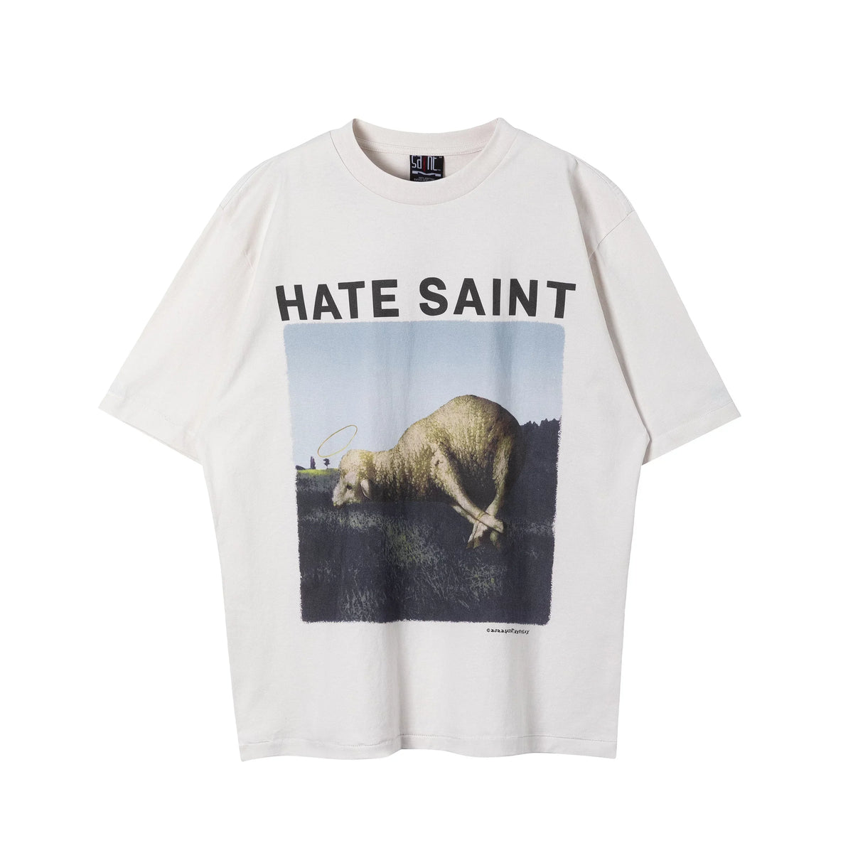 Saint Michael "HATE SAINT" Sheep & Landscape Vintage T-Shirt - Off-White