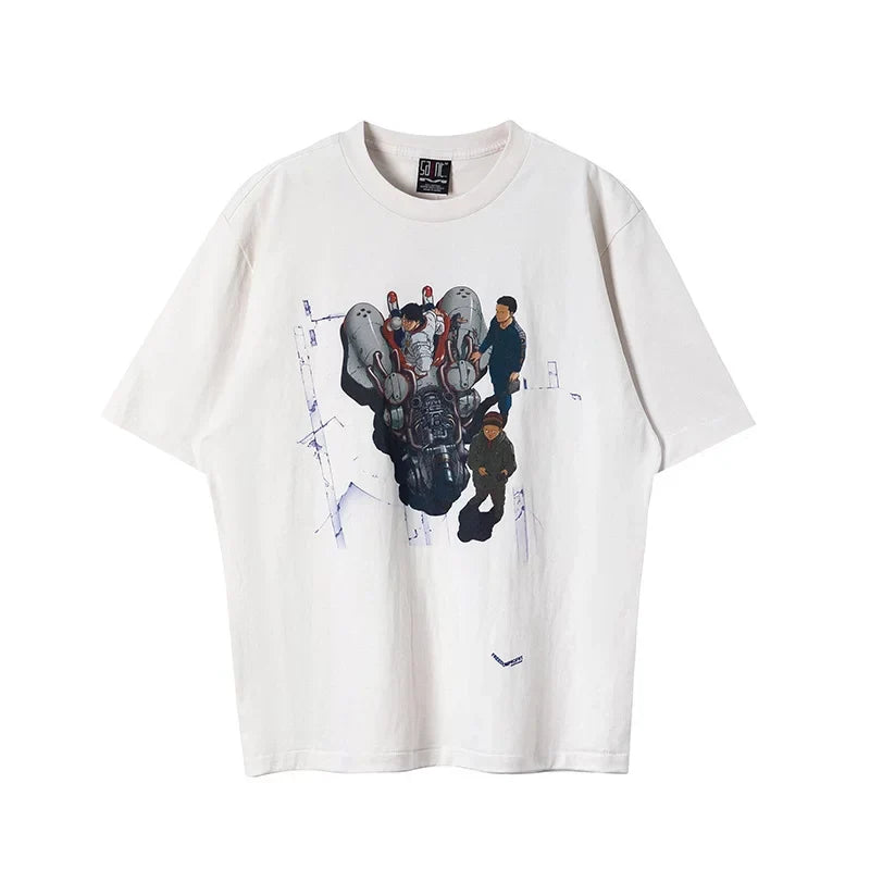 Saint Michael Sci-Fi Mech & Character Art Vintage T-Shirt - Off-White