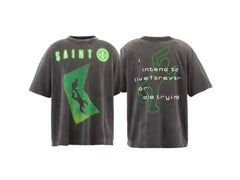 Saint Michael Neon Figure Graphic Vintage  T-Shirt - Black/Green