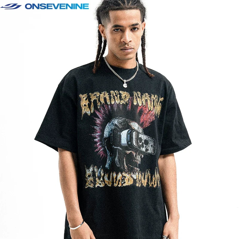 ONSEVENINE Cyber Punk Skull Graphic Tee