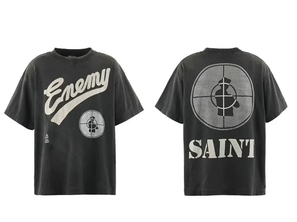 Saint Michael "Enemy" & Target Graphic Vintage T-Shirt - Black