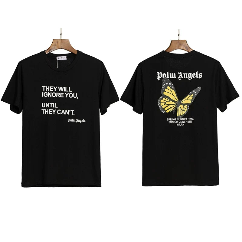 Palm Angels Typography & Butterfly Graphic T-Shirt - Black
