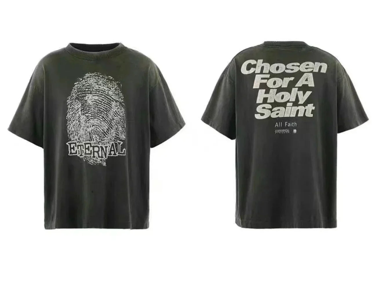 Saint Michael "ETERNAL" Portrait & Text Vintage T-Shirt - Black