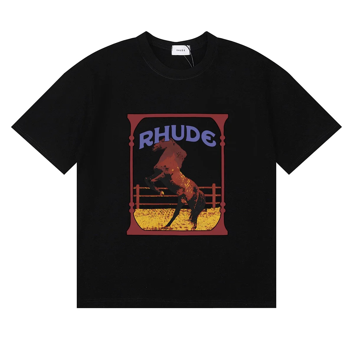 RHUDE Graphic Print T-Shirt - Black Rearing Horse Motif