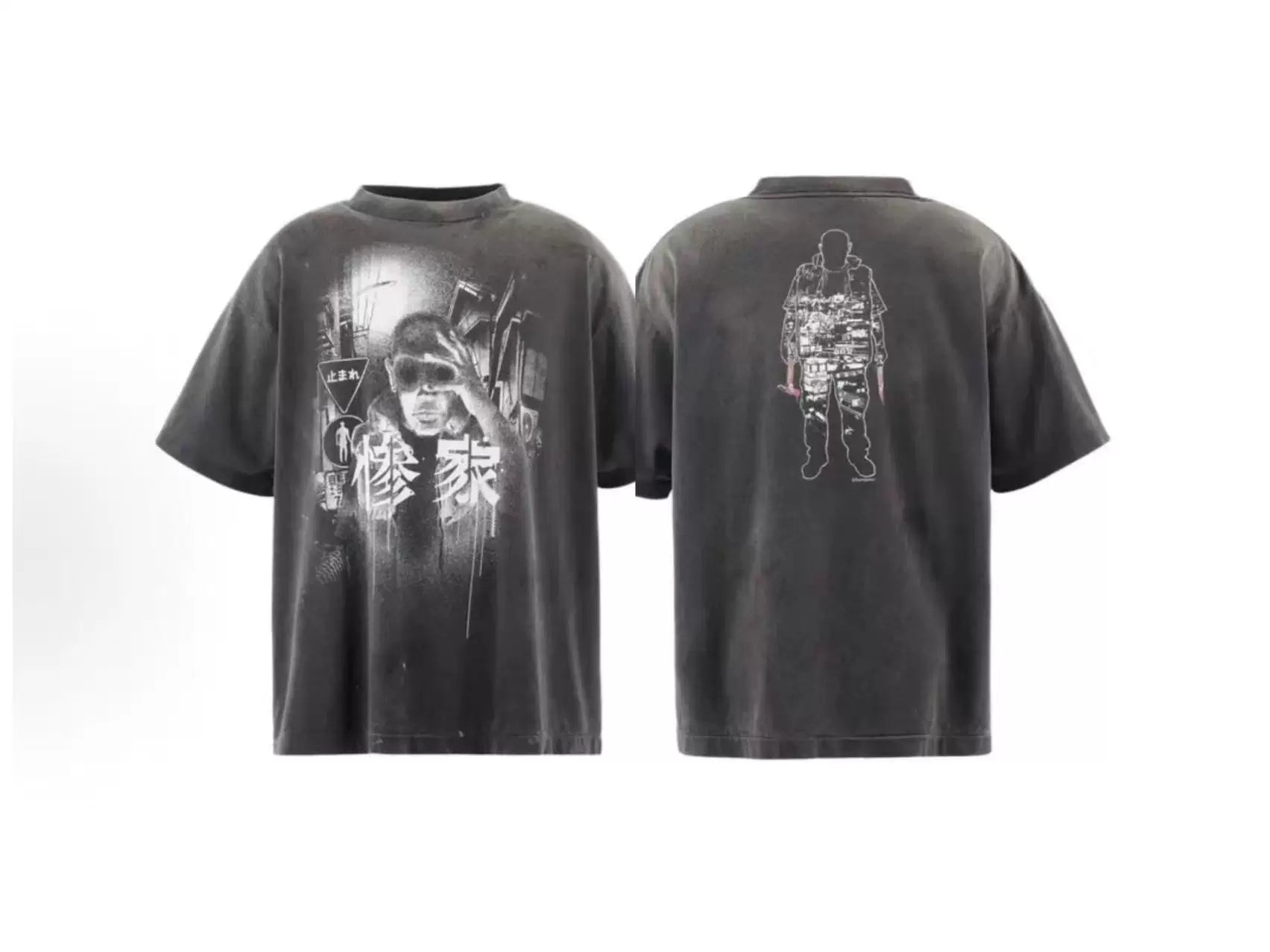 Saint Michael Portrait Graphic Vintage  T-Shirt - Black