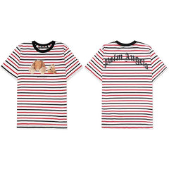 Palm Angels Striped Bear Graphic T-Shirt - Red/White/Black
