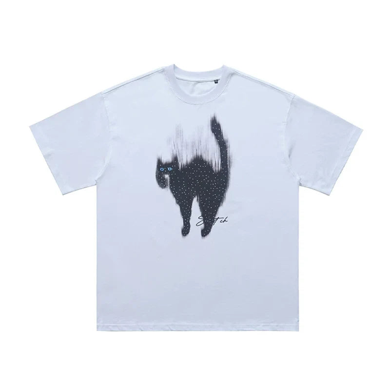 ONSEVENINE Arched Frightened Black Cat Graphic Tee