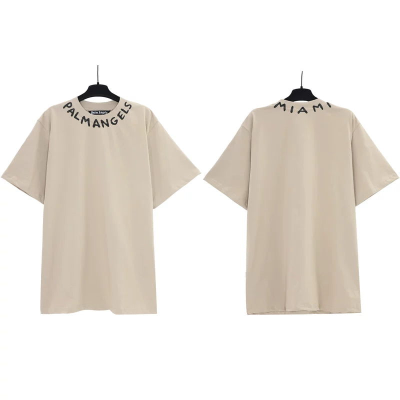 Palm Angels Neckline Collar Logo T-Shirt - Beige/Miami