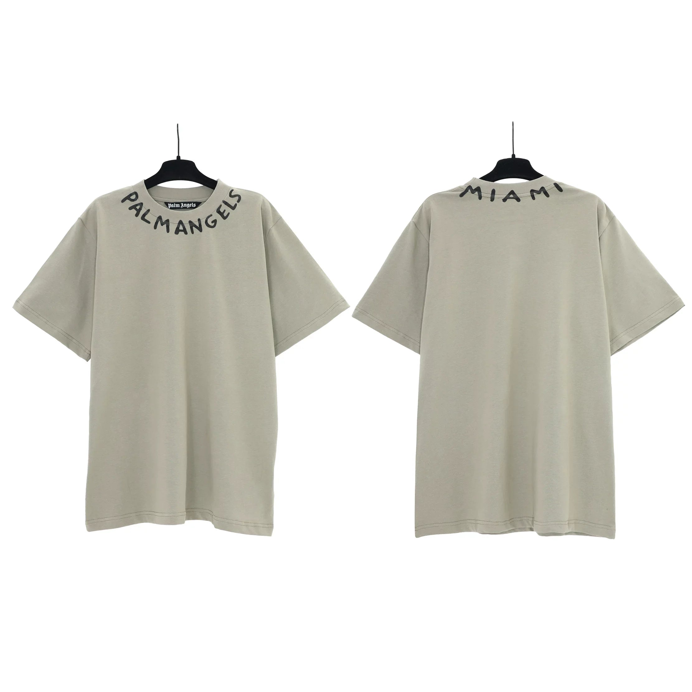 Palm Angels Neckline Collar Logo T-Shirt - Sage Green/Miami