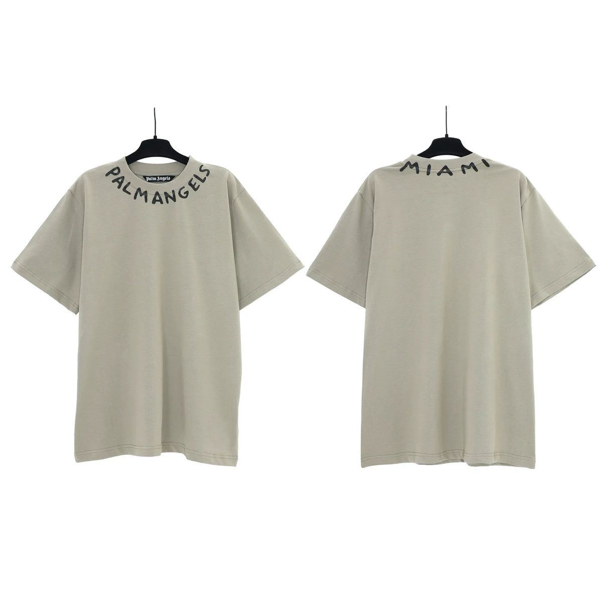 Palm Angels Neckline Collar Logo T-Shirt - Sage Green/Miami