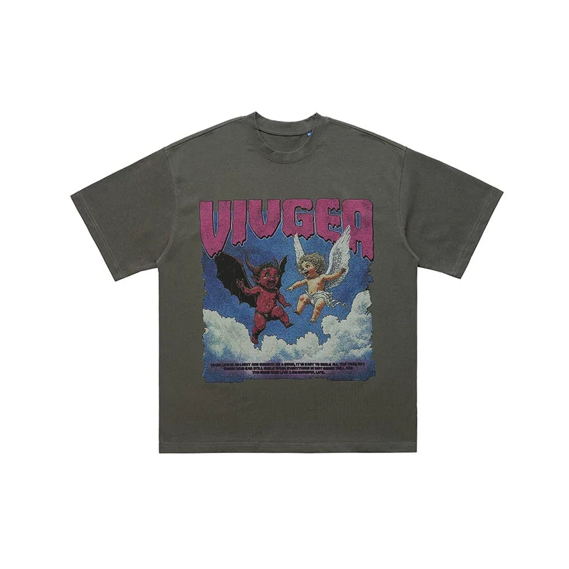 ONSEVENINE "VIVGEA" Devil and Angel Graphic Tee