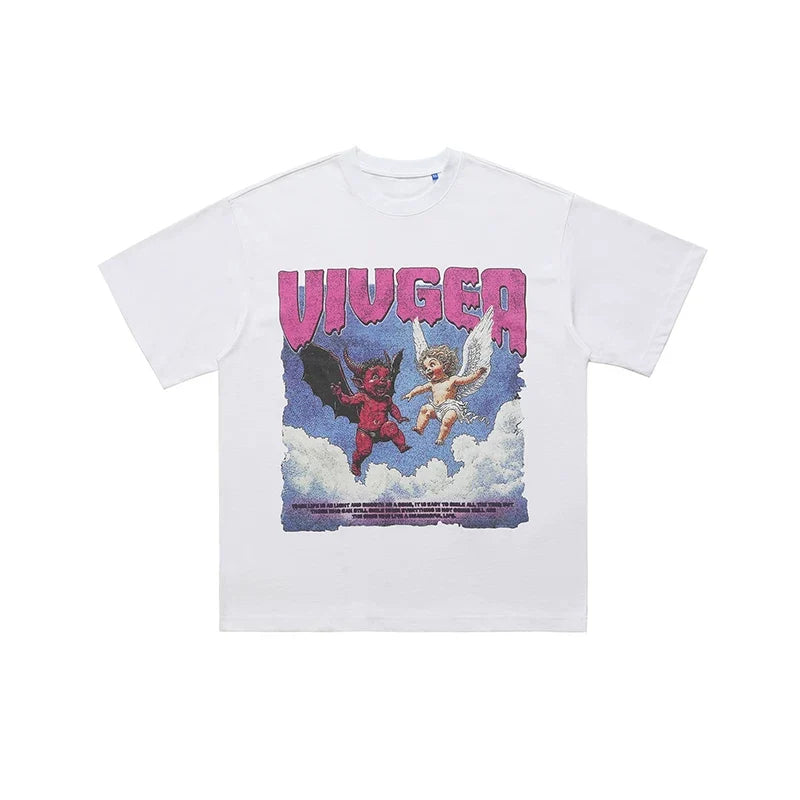 ONSEVENINE "VIVGEA" Devil and Angel Graphic Tee