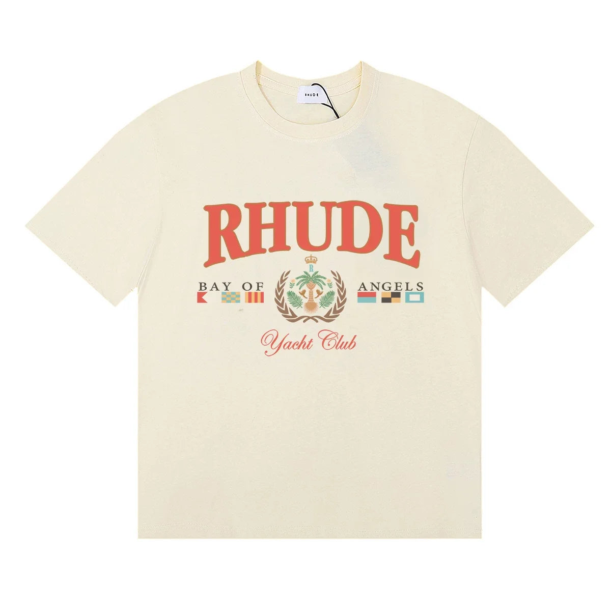 RHUDE "Bay of Angels Yacht Club" Graphic Print T-Shirt - Cream