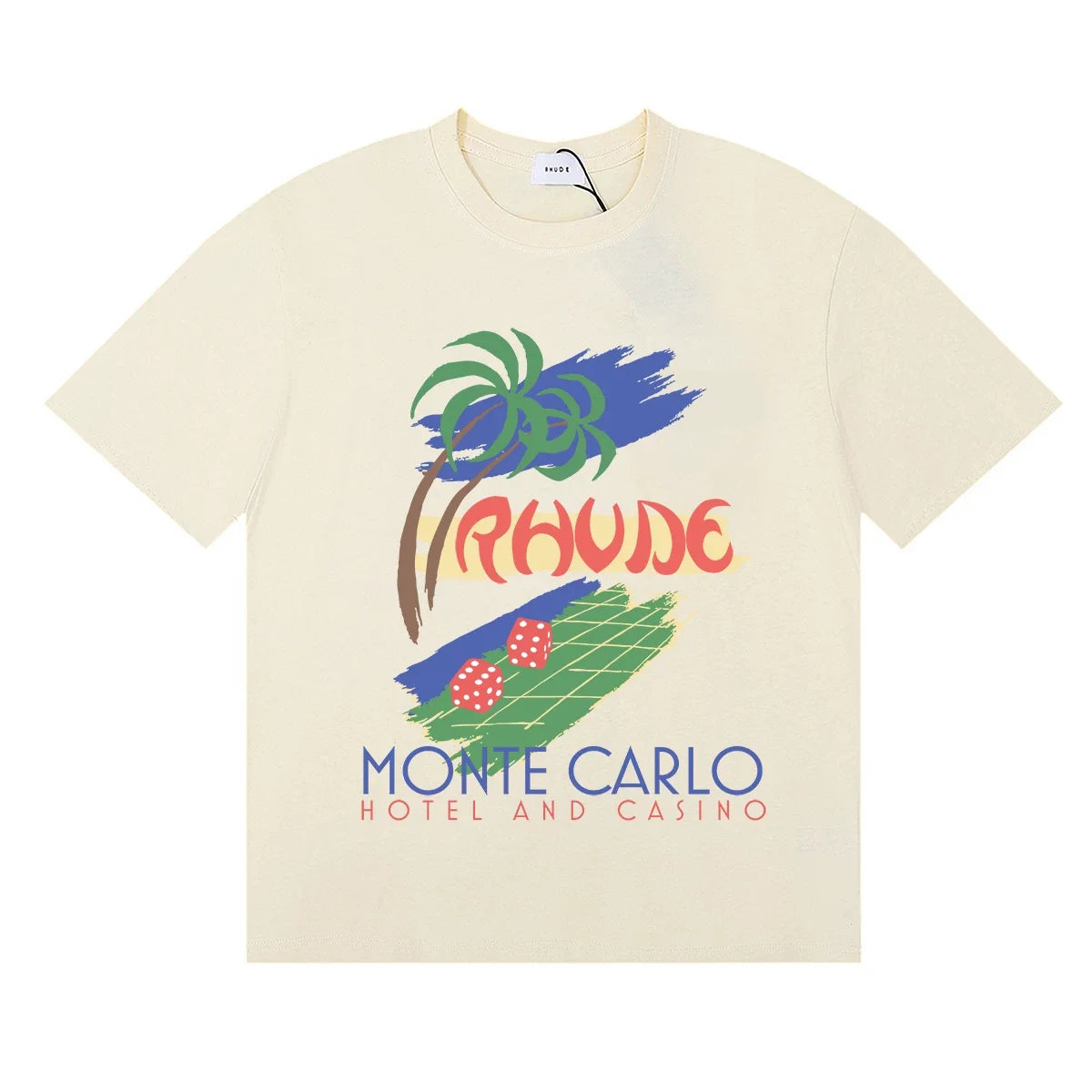 RHUDE "Monte Carlo" Graphic Print T-Shirt - Cream