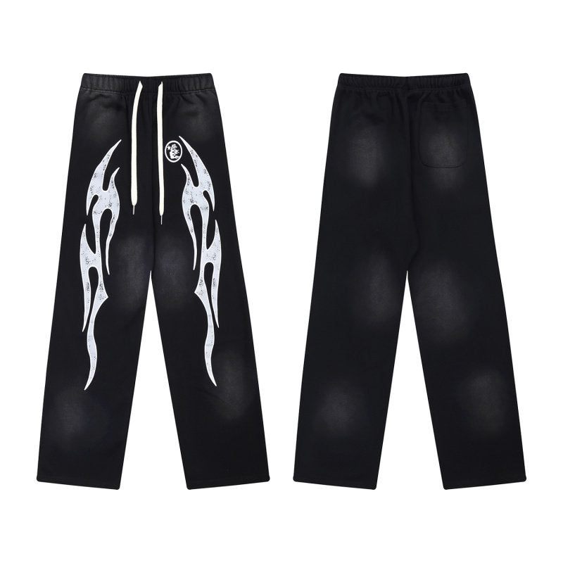 HELLSTAR Flame Graphic Wide Leg Sweatpants Black