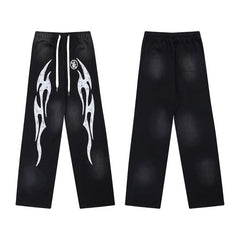 HELLSTAR Flame Graphic Wide Leg Sweatpants Black