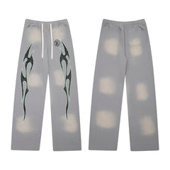 HELLSTAR Flame Graphic Wide Leg Sweatpants Grey