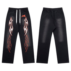 HELLSTAR Black Flame Print Sweatpants
