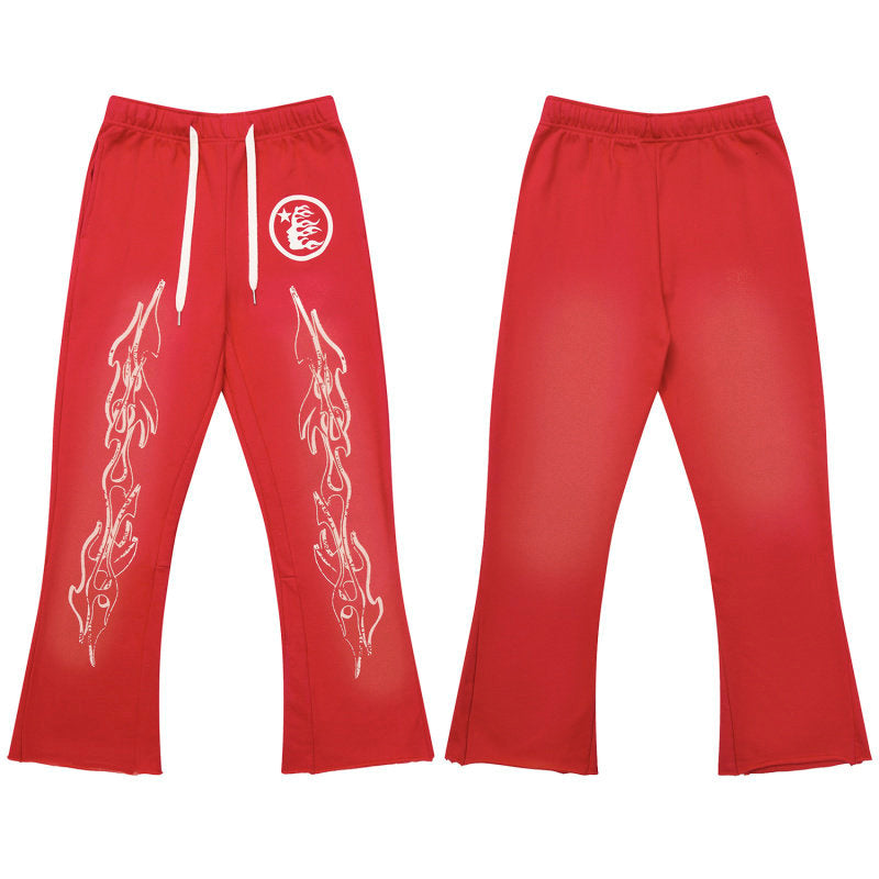 HELLSTAR Flame Graphic Wide Leg Sweatpants Red