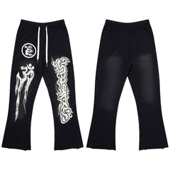 HELLSTAR Graphic Logo Wide Leg Sweatpants Black