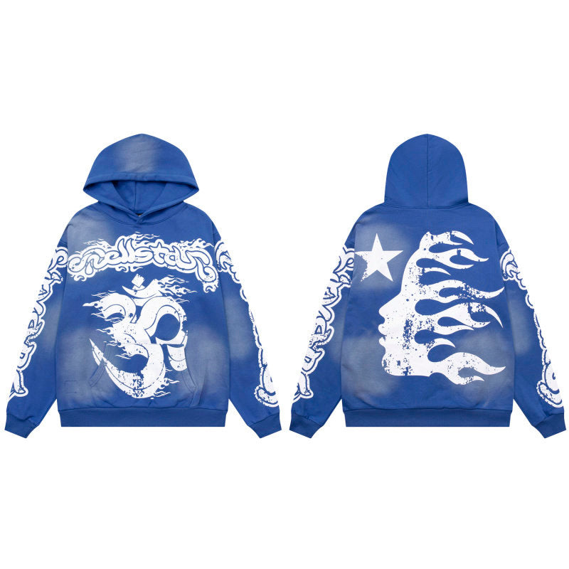 HELLSTAR Flame Skull Blue Hoodie